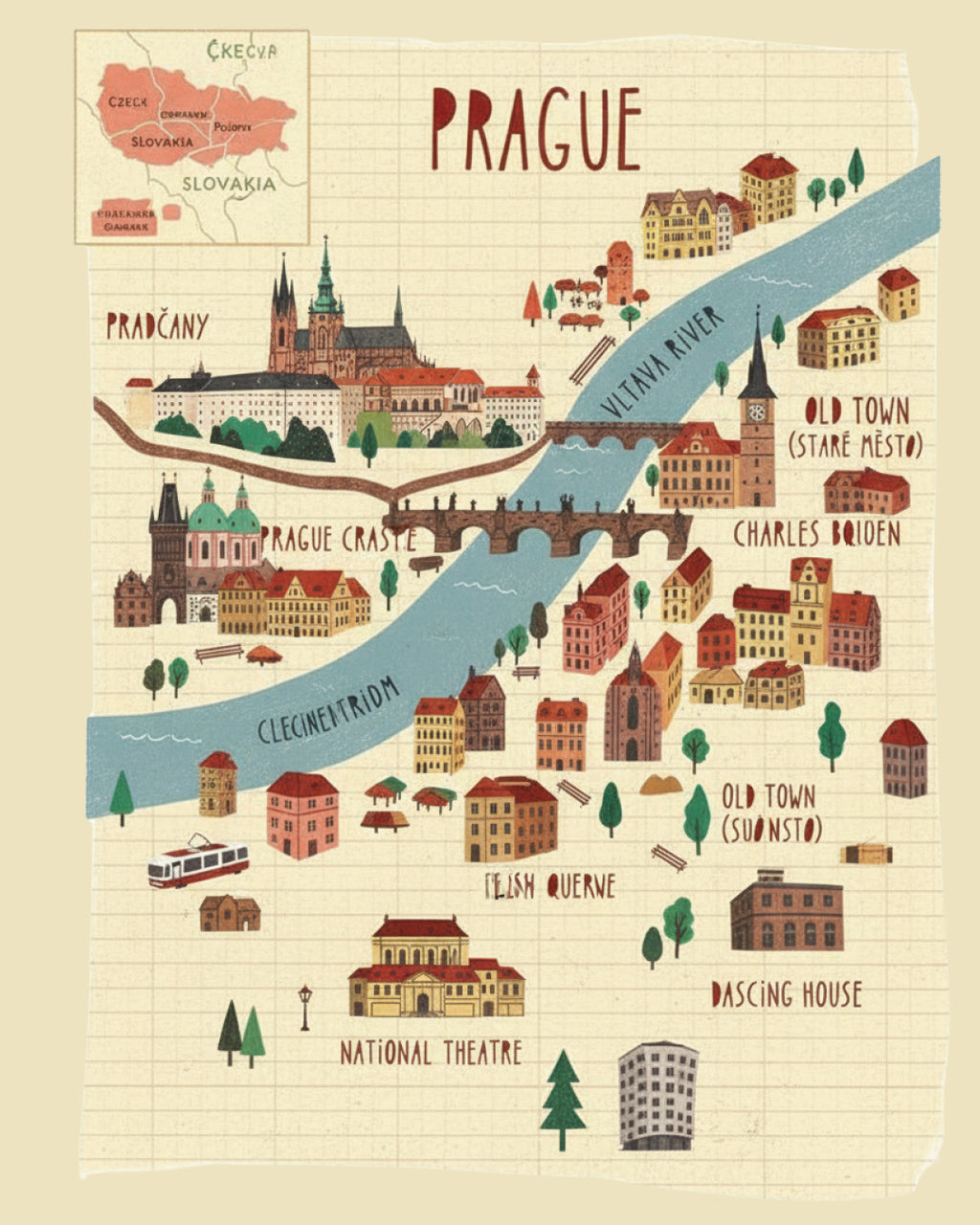 Viyana/Prag 30x40 cm Çerçevesiz Tablo