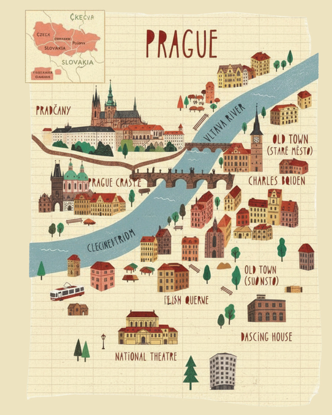 Viyana/Prag 30x40 cm Çerçevesiz Tablo