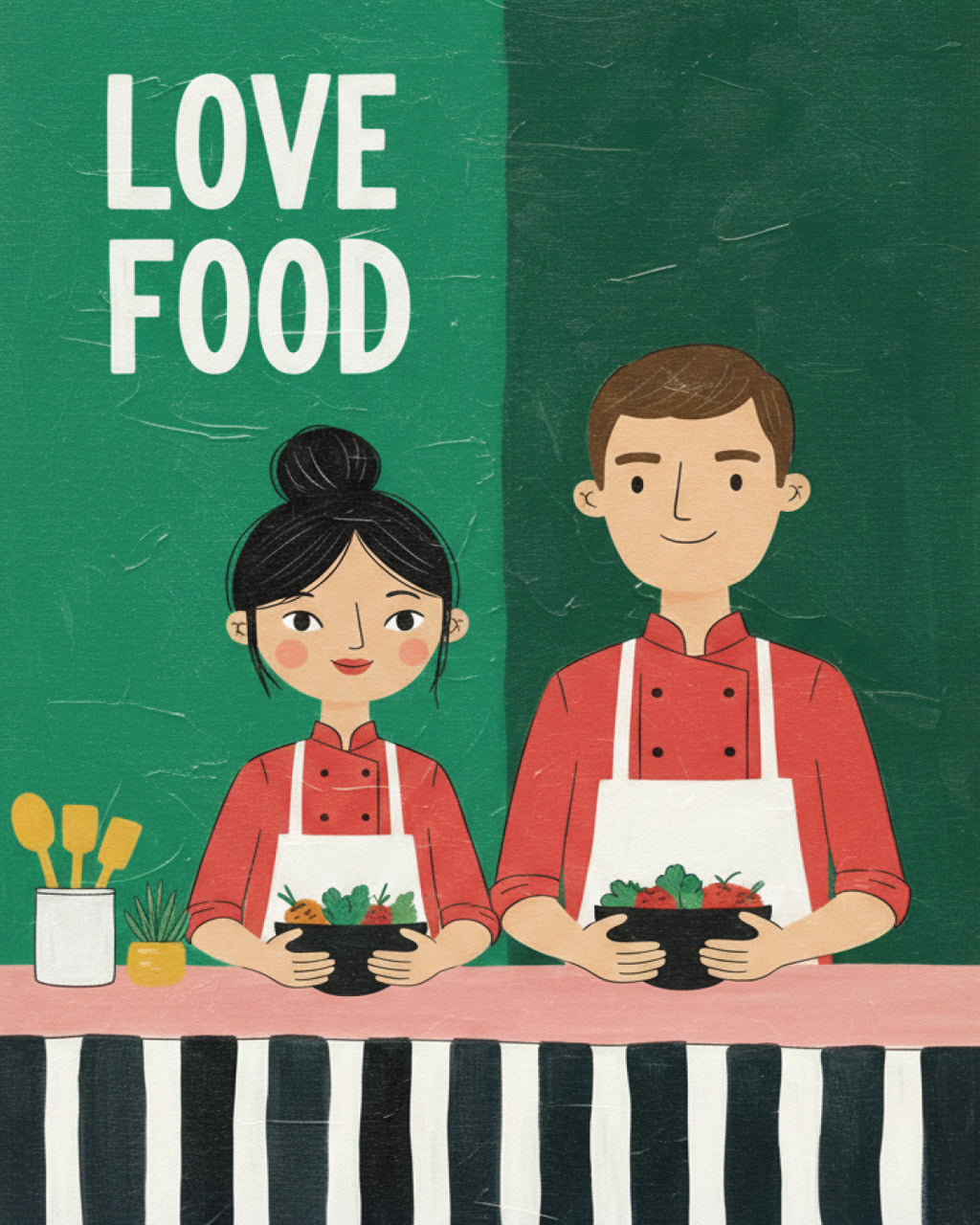 Mutlu Çift Mutfak Tablosu 50x70 cm Çerçevesiz Tablo