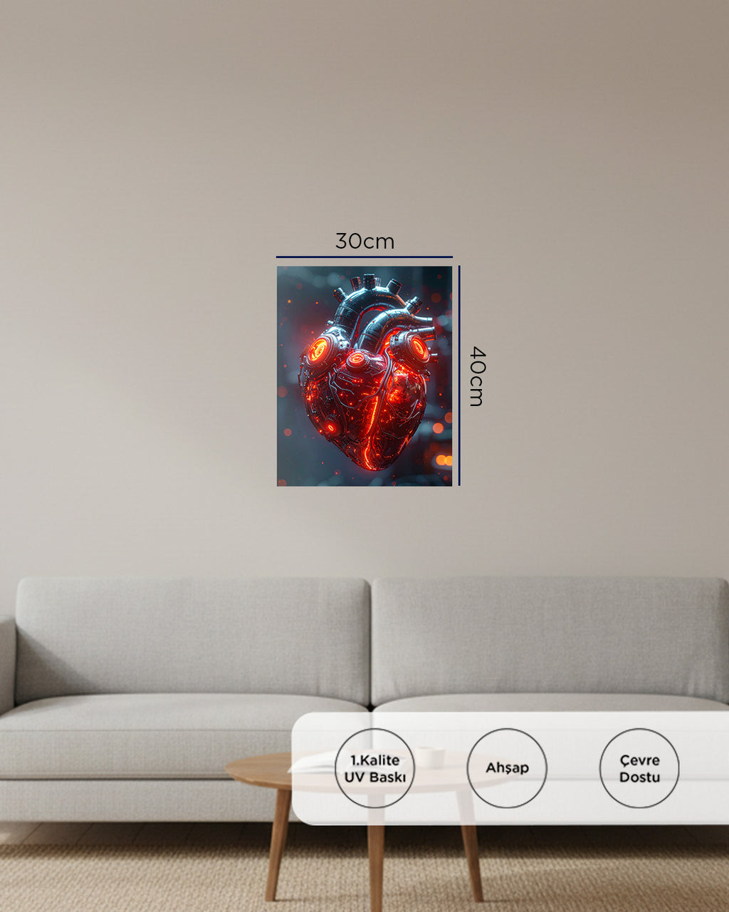 Mekatronik Kalp Çerçevesiz 30x40 cm Tablo