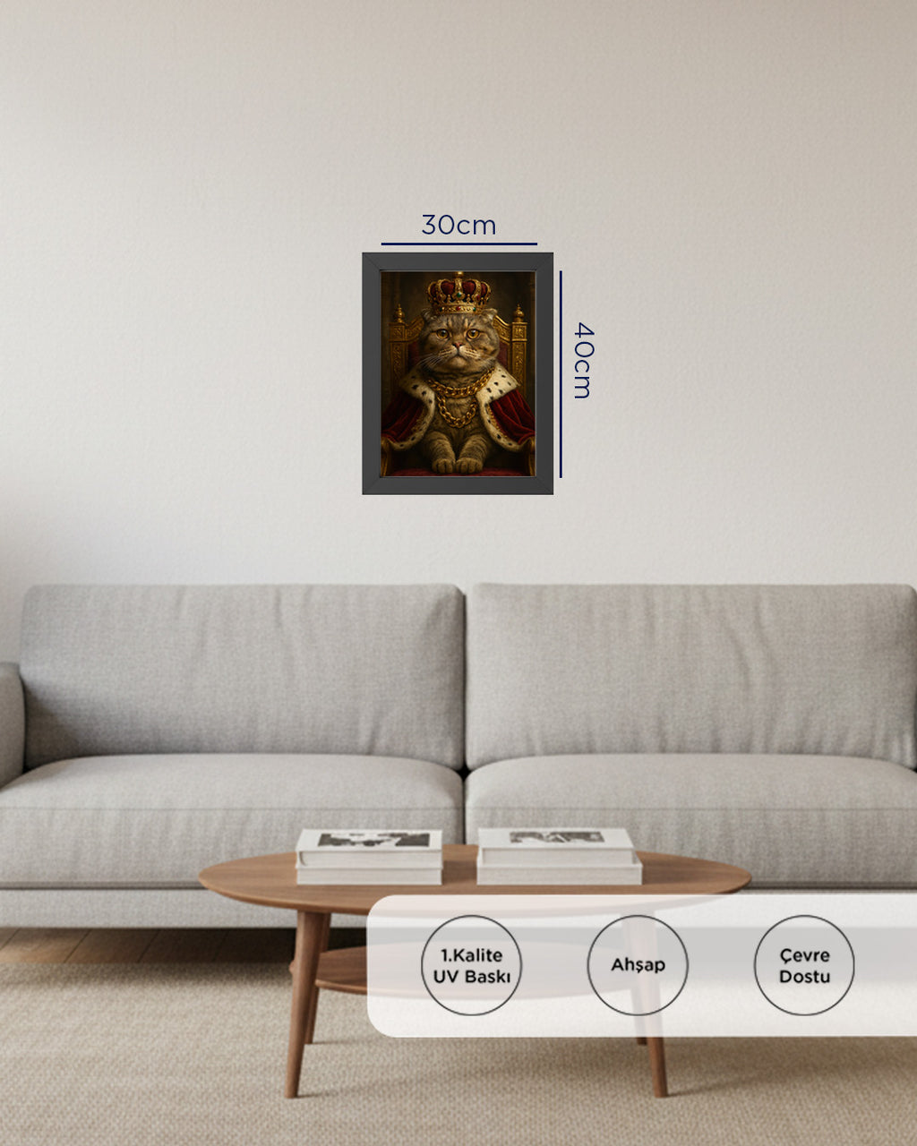 Kral Kedi 30x40cm Çerçevesiz Tablo