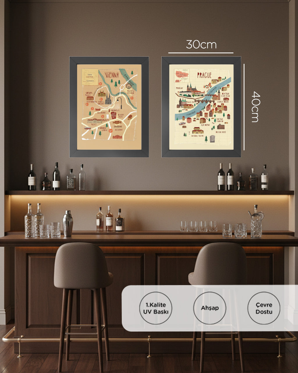 Viyana/Prag 30x40 cm Çerçevesiz Tablo