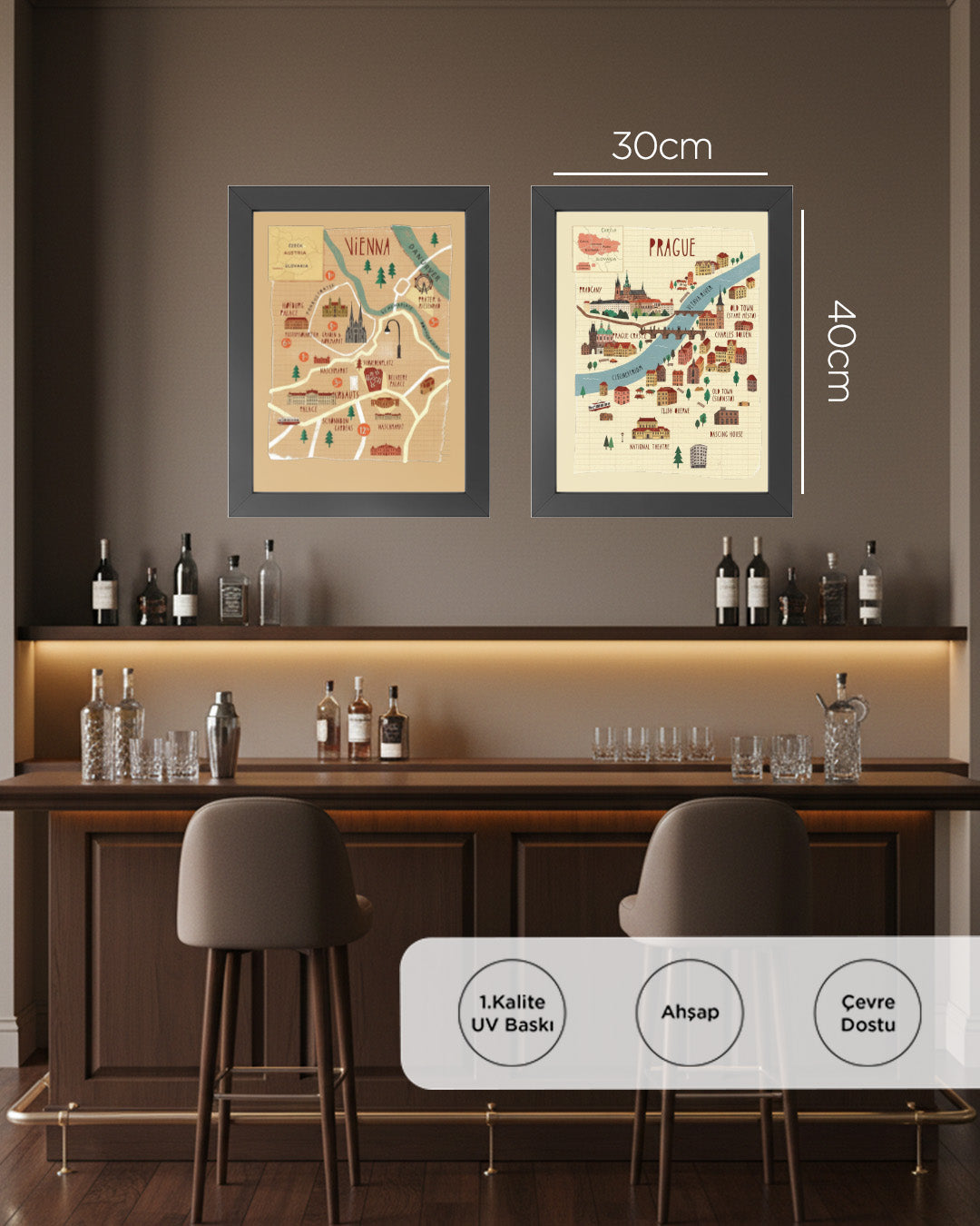 Viyana/Prag 30x40 cm Çerçevesiz Tablo