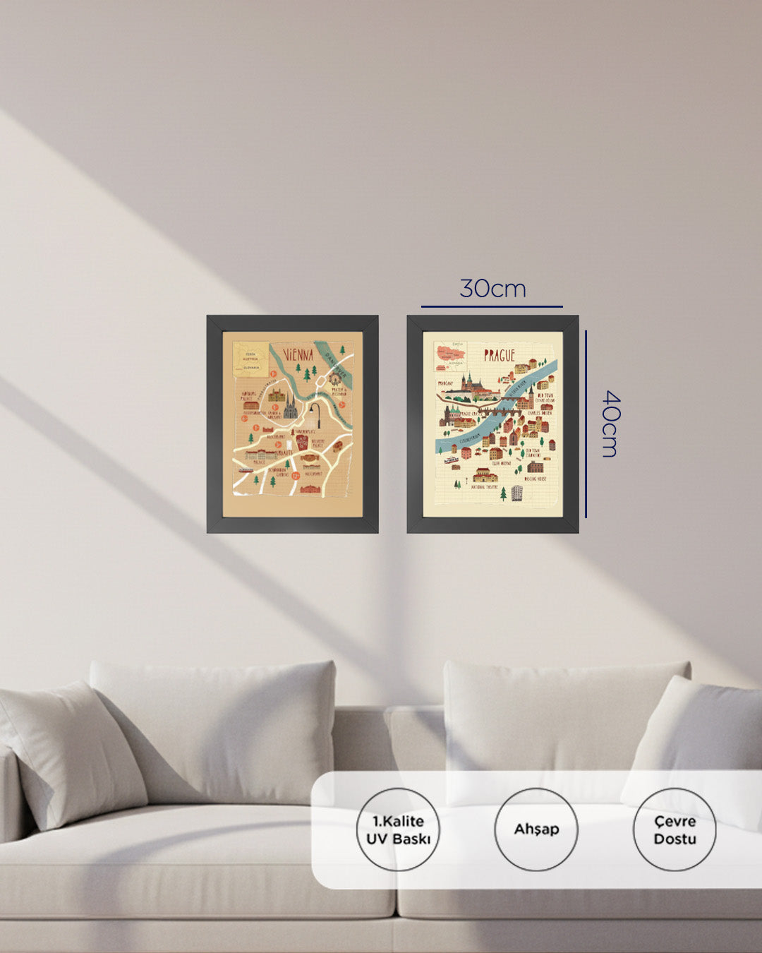 Viyana/Prag 30x40 cm Çerçevesiz Tablo