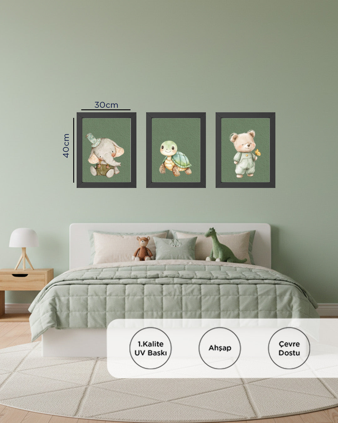 Sevimli Hayvanlar 3'lü set 30x40 cm Çerçevesiz Tablo