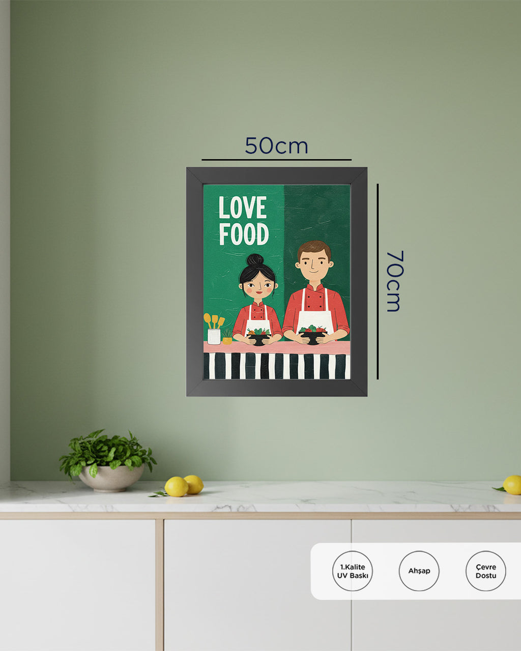 Mutlu Çift Mutfak Tablosu 50x70 cm Çerçevesiz Tablo