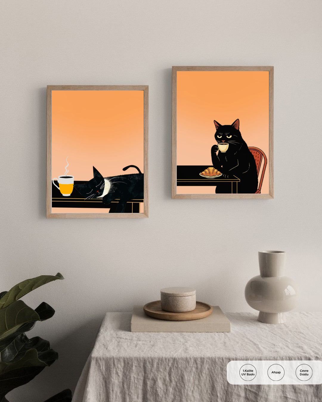 Coffeeholic Cat Tablo 30x40 cm Çerçevesiz