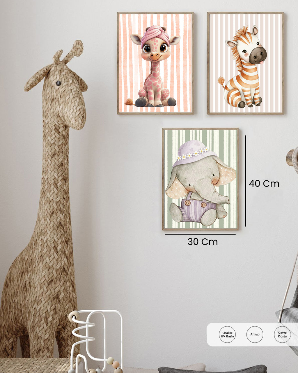 Minik Dostlar Safari Serisi Tablosu 30x40 cm Çerçevesiz Tablo
