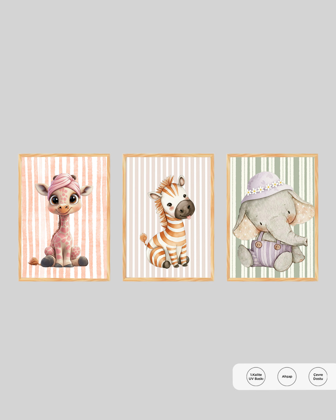 Minik Dostlar Safari Serisi Tablosu 30x40 cm Çerçevesiz Tablo